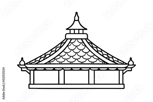 Asian style pavilion line drawing architectural design