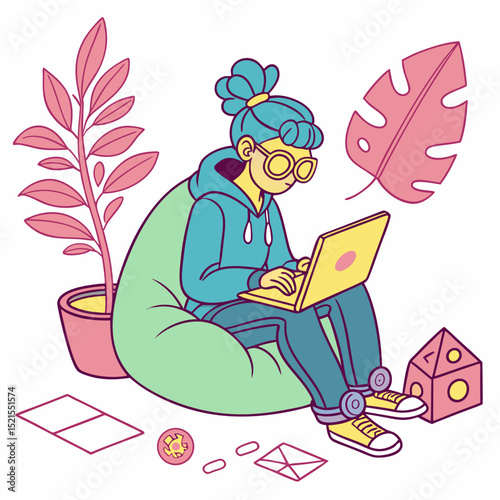 Remote Work Lifestyle Woman With Laptop In Cozy Home