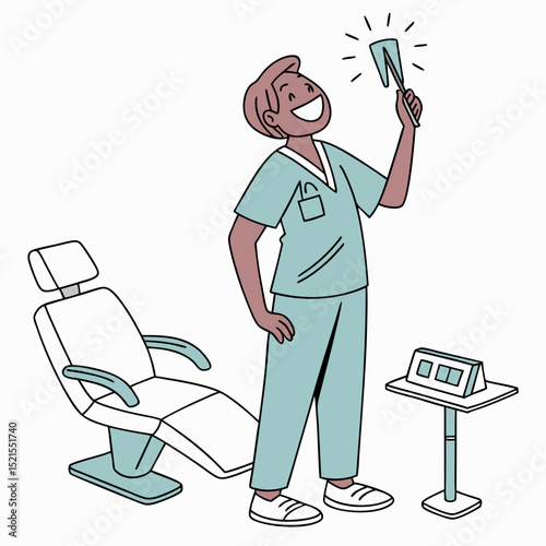 Smiling Dentist Examines Teeth With Dental Mirror