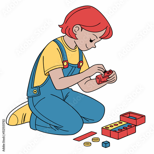 Little Girl Building Blocks Creative Playtime Fun