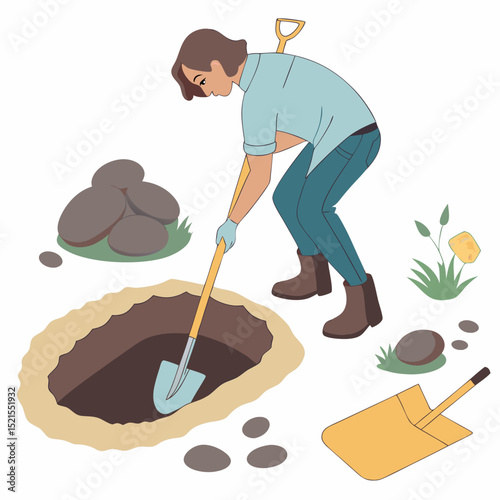 Gardener Digging Hole Yard Work And Sustainable Living