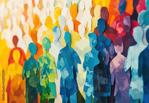 Abstract illustration of a crowd made out of cut paper, people unity concept