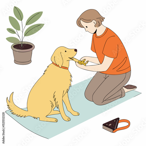 Dog Training Owner Bonding With Golden Retriever