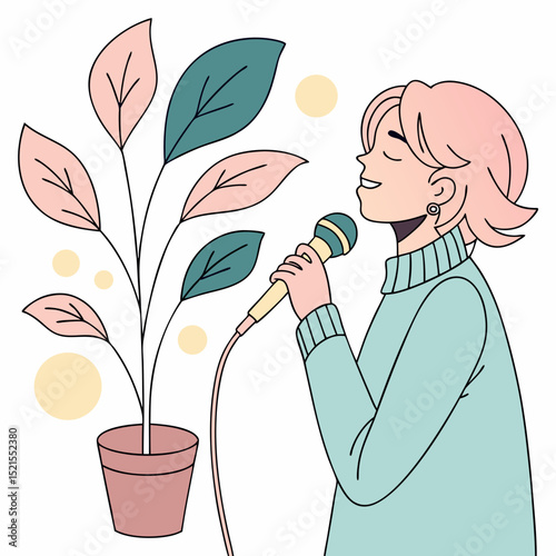 Singer Performing With Plant