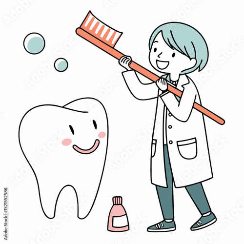 Dentist Showing Toothbrush To Happy Tooth