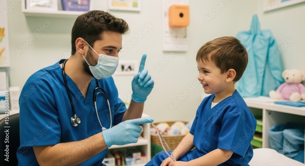 Obraz premium Doctor Examines Smiling Child