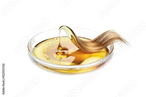 Golden Oil Treatment for Hair Care in a Glass Bowl