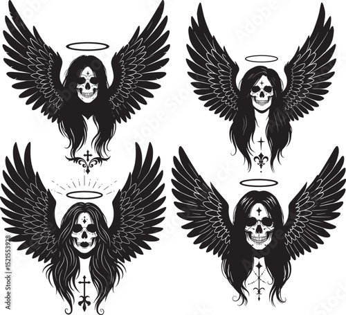 Winged Woman Skull vector illustration