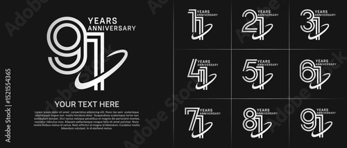 Anniversary logo type set with double line number. white color with swoosh can be use special moment