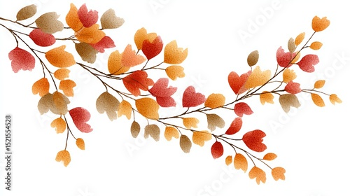 Autumn branches with red, orange, and yellow leaves arranged in a decorative, artistic pattern.
