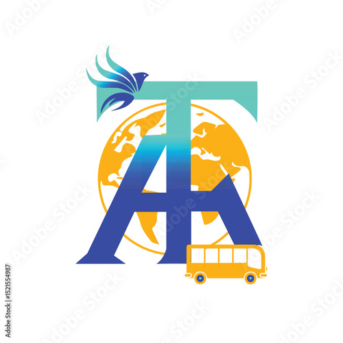 International travel tour agency company logo design with bird, bus, globe