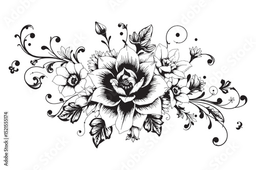 beautiful black and white floral pattern design element	