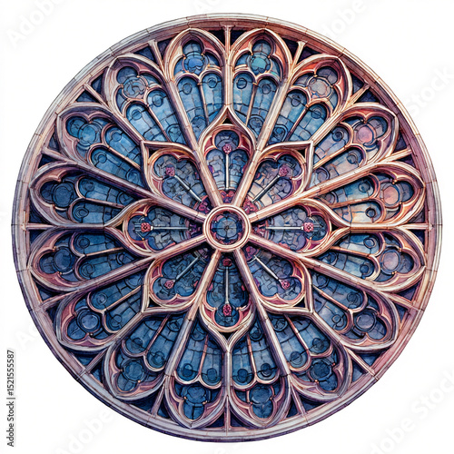 A single watercolor gothic rose window fragment