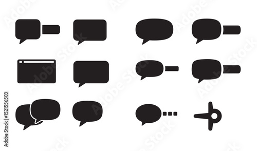 Collection of black silhouette speech bubbles and interface elements for digital communication and messaging