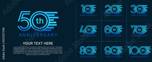 Anniversary logo type set with double line number. blue color can be use special moment