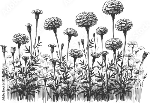 Sunlit Serenade: A Field in Pen linework ink sketch hand drawn pen drawing vector illustration background
