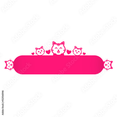 pink cat banner label and cute heart