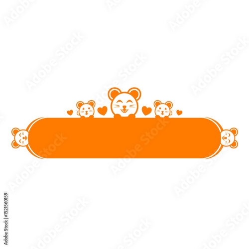 orange rat banner label and cute heart