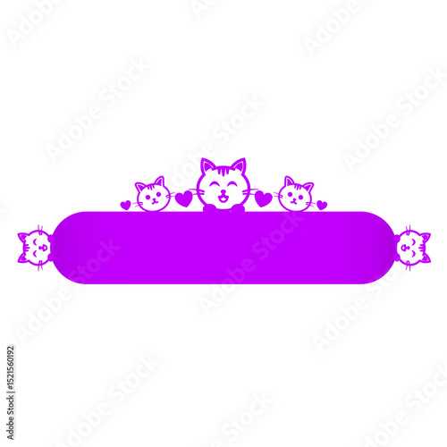 purple cat banner label and cute heart