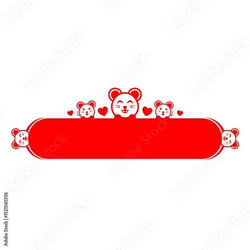 red rat banner label and cute heart