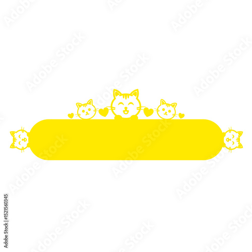 yellow cat banner label and cute heart