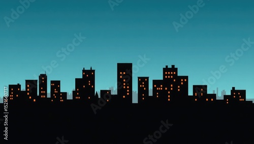 Fototapeta Naklejka Na Ścianę i Meble -  Night city skyline silhouette with illuminated windows