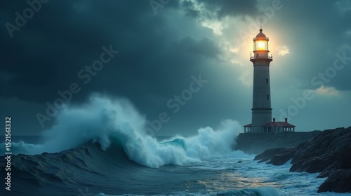Lighthouse Standing Strong Against a Powerful Storm
