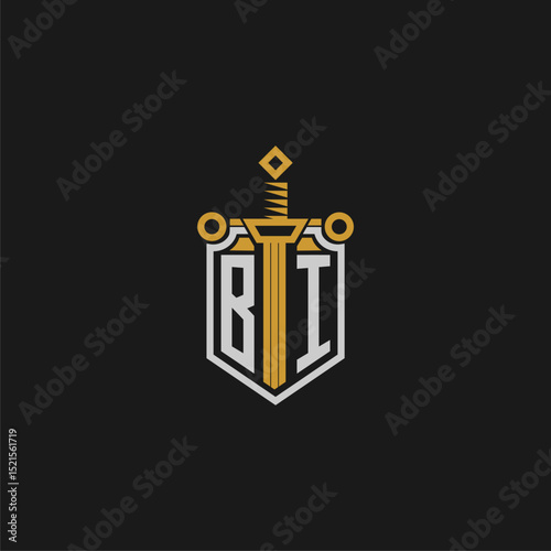 BI initial monogram for shield and sword style image