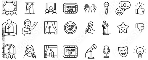 Elegant and professional collection of stand up comedy icons creating a visually appealing presentation set