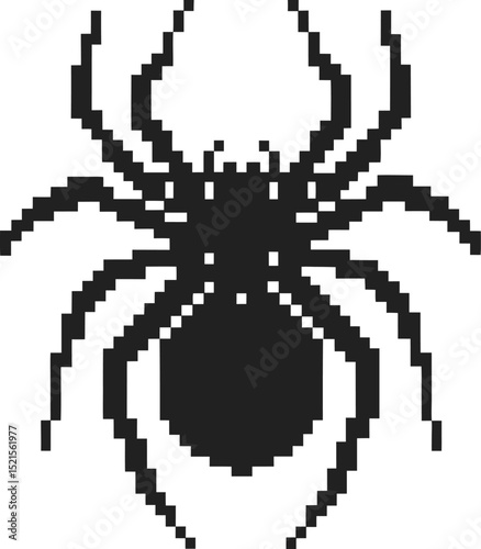 Pixelated black spider illustration digital art showcasing arachnid silhouette in retro