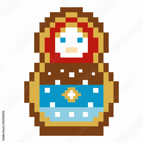 pixel art matryoshka doll in traditional design with vibrant colors and geometric patterns