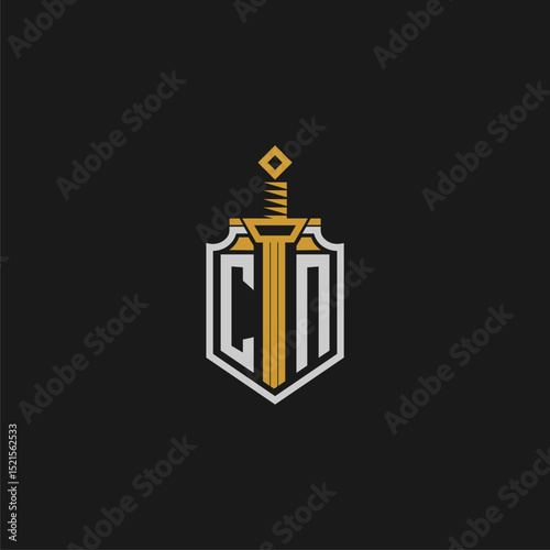 CN initial monogram for shield and sword style image