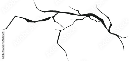 Cracked wall. Damage surface crack and fissure in ground, concrete, crevices from disaster silhouette breaks on land surface from earthquake isolated on white background. Broken ground