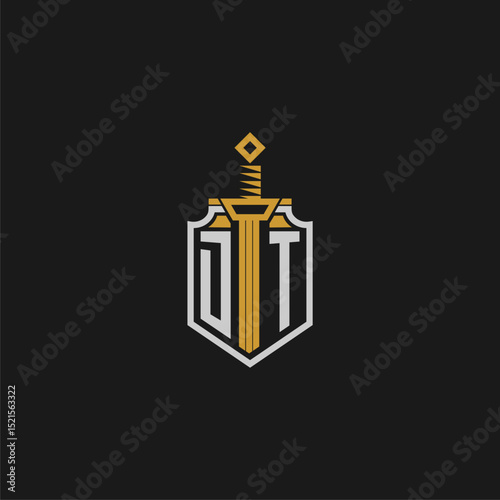 DT initial monogram for shield and sword style image