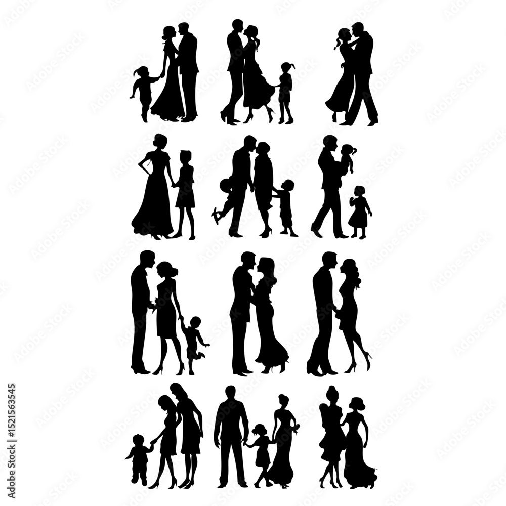 Fototapeta premium Simple Black Line Family Clipart - Clean White Background Design