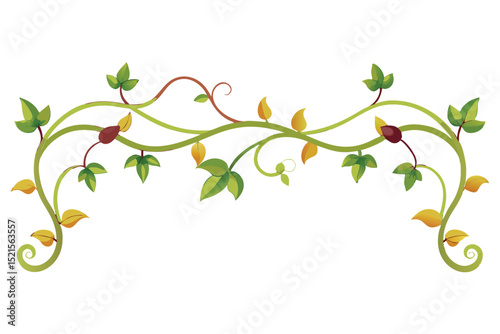 Elegant Vine Border Design  Green Leaves, Autumn Hues, and Twining Branches for Decorative Projects