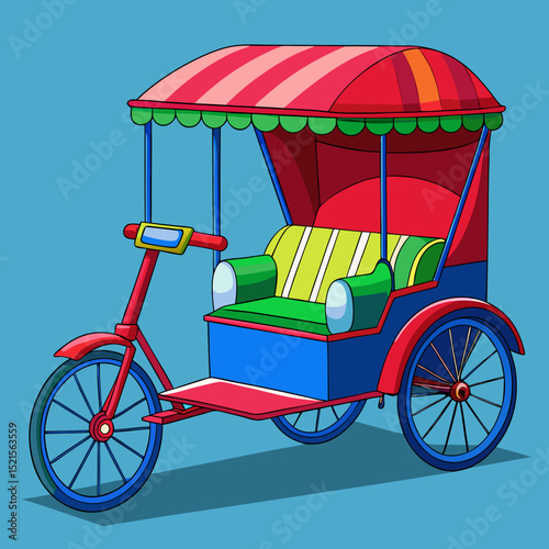 A detailed vector illustration of a traditional cycle rickshaw. 