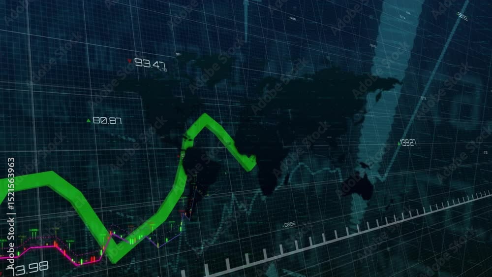 Opening grid overlay, animating trend lines rising, candlestick bars ...