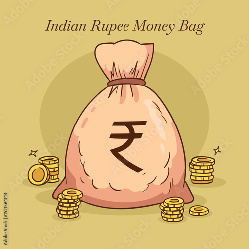 Indian Rupee Money Bag Vector Illustration Art