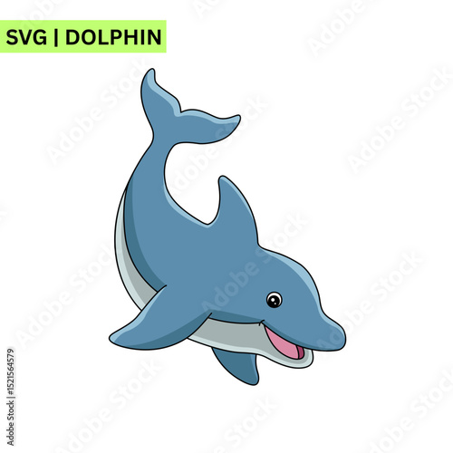 A delightful vector logo design of a cheerful dolphin swimming joyfully, embodying happiness and playfulness in a bright and appealing format.