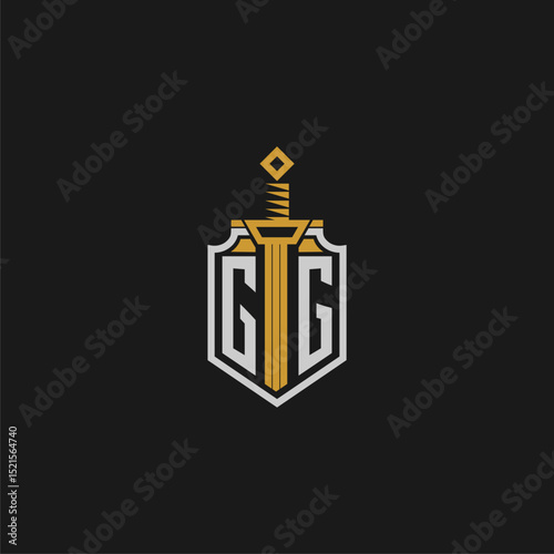 GG initial monogram for shield and sword style image