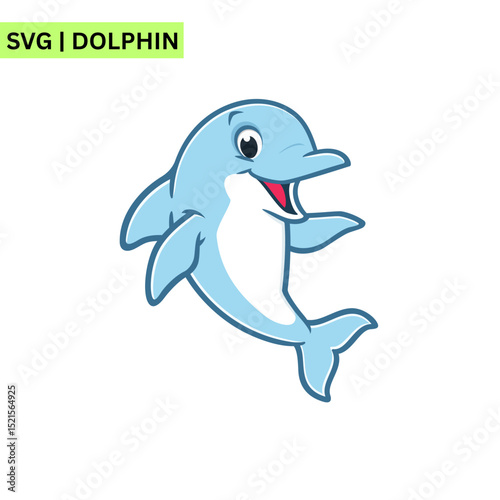 An endearing dolphin logo template showcasing a happy dolphin with a friendly smile, representing fun and innovation in an appealing vector style.