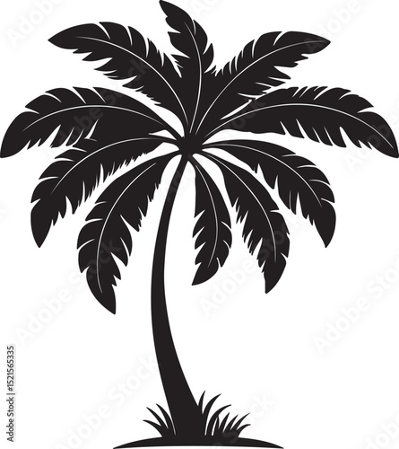 Stylized Palm Tree Silhouette Minimalist Black and White Vector Illustration