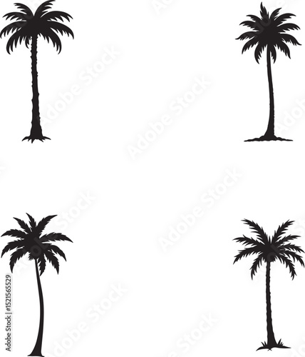 Minimalist 2x2 Palm Tree Silhouette Grid Black and White Vector Illustration