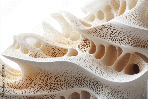 Abstract porous structure in white color, architectural design and 3d printing use cases