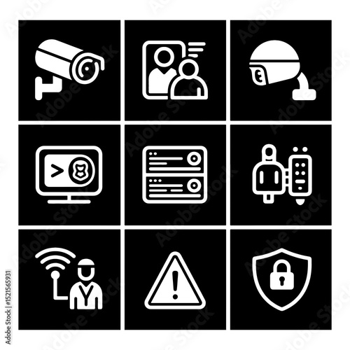 Modern Security and Surveillance Icons on Dark Background