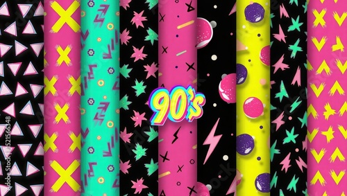 Nineties retro seamless pattern collection