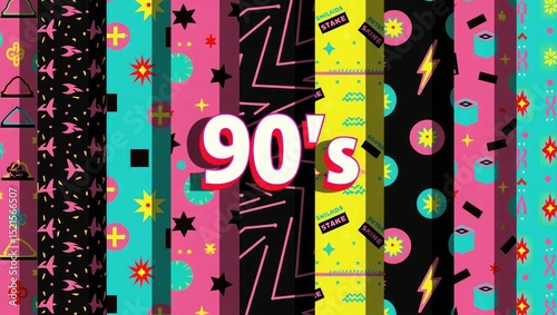 Nineties retro style pattern collage background