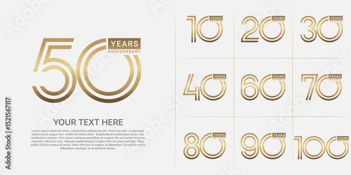 Anniversary logo type set with double line number. golden color can be use special moment