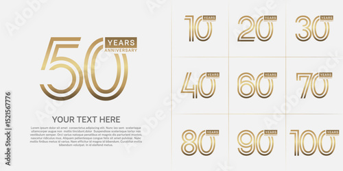Anniversary logo type set with double line number. golden color can be use special moment